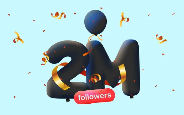 Bannière Avec Followers Merci Sous Forme Ballons Confettis Colorés Illustration — Image vectorielle