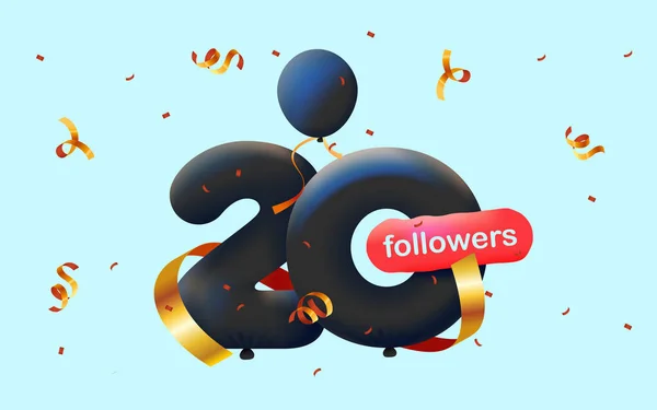 Banner Con Seguidores Gracias Forma Globos Confeti Colorido Ilustración Vectorial — Vector de stock