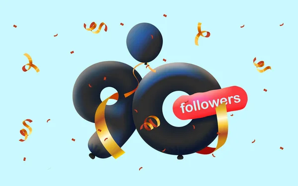 Banner Con Seguidores Gracias Forma Globos Confeti Colorido Ilustración Vectorial — Vector de stock