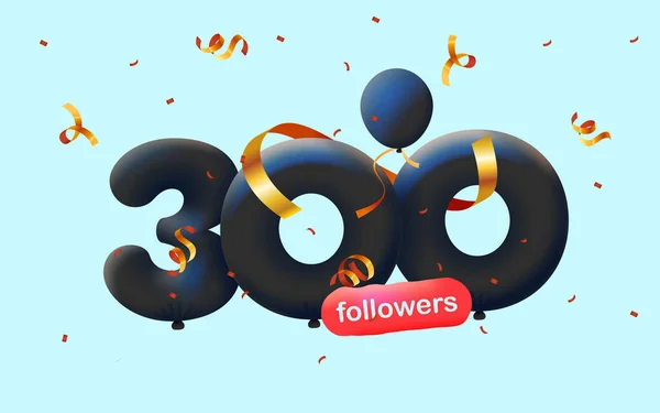 Μπάνερ 300 Οπαδούς Σας Ευχαριστώ Μορφή Μπαλόνια Και Πολύχρωμα Κομφετί — Διανυσματικό Αρχείο