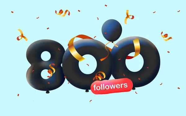 Banner 800 Követője Köszönöm Formájában Léggömbök Színes Konfetti Vektor Illusztráció — Stock Vector