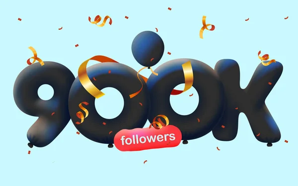 Banner 900K Následovníky Vám Děkujeme Podobě Balónů Barevných Konfet Vektorová — Stockový vektor