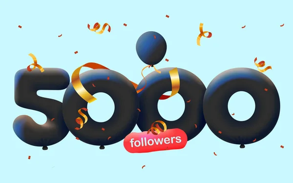 Banner Con Seguidores Gracias Forma Globos Confeti Colorido Ilustración Vectorial — Vector de stock