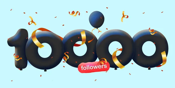 Bannière Avec 10K Followers Merci Sous Forme Ballons Confettis Colorés — Image vectorielle