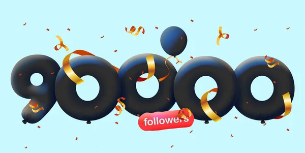 Banner Con 90K Seguaci Grazie Forma Palloncini Coriandoli Colorati Illustrazione — Vettoriale Stock