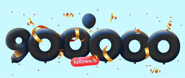 Banner Con 900K Seguidores Gracias Forma Globos Confeti Colorido Ilustración — Vector de stock