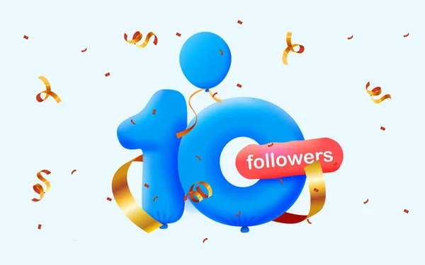 Banner Con Seguidores Gracias Forma Globos Confeti Colorido Ilustración Vectorial — Vector de stock