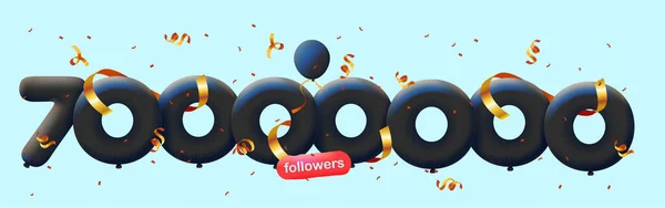 Banner Con 70M Seguidores Gracias Forma Globos Confeti Colorido Ilustración — Vector de stock