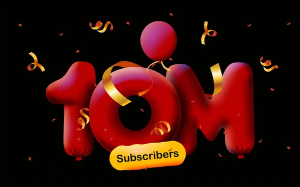Bannière Avec 10M Followers Merci Sous Forme Ballons Confettis Colorés — Image vectorielle