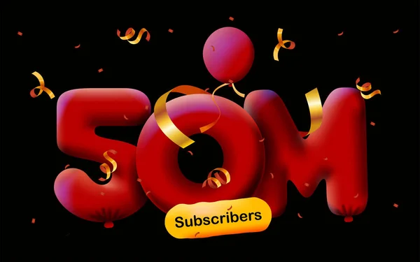 Banner Con 50M Seguidores Gracias Forma Globos Confeti Colorido Ilustración — Archivo Imágenes Vectoriales