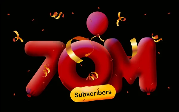 Banner Con 70M Seguidores Gracias Forma Globos Confeti Colorido Ilustración — Archivo Imágenes Vectoriales