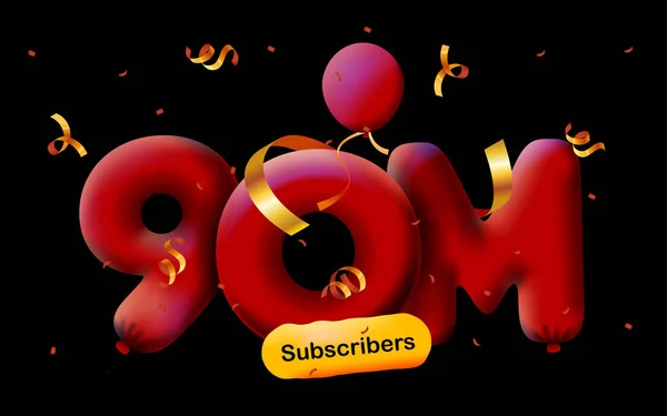 Bannière Avec 90M Followers Merci Sous Forme Ballons Confettis Colorés — Image vectorielle