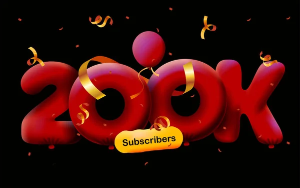 Banner Com 200K Seguidores Obrigado Forma Balões Confete Colorido Ilustração —  Vetores de Stock