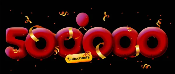 500 000 Takipçisi Olan Pankart Balon Renkli Konfeti Şeklinde Teşekkür — Stok Vektör