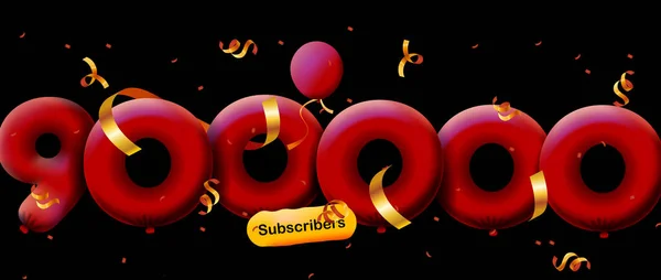 Bannière Avec 900K Followers Merci Sous Forme Ballons Confettis Colorés — Image vectorielle