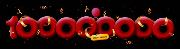 Banner Com Seguidores 100M Obrigado Forma Balões Confete Colorido Ilustração —  Vetores de Stock