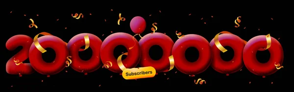 Banner 20M Subscribers Thank You Form Balloons Colorful Confetti Vector — Stock Photo, Image