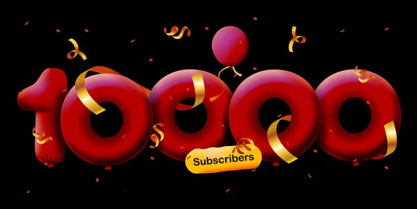 Banner 10K Následovníky Děkujeme Formě Balónů Barevných Konfet Vektorová Ilustrace — Stock fotografie