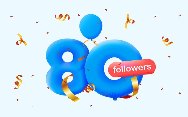 Banner Con Seguidores Gracias Forma Globos Confeti Colorido Ilustración Vectorial —  Fotos de Stock