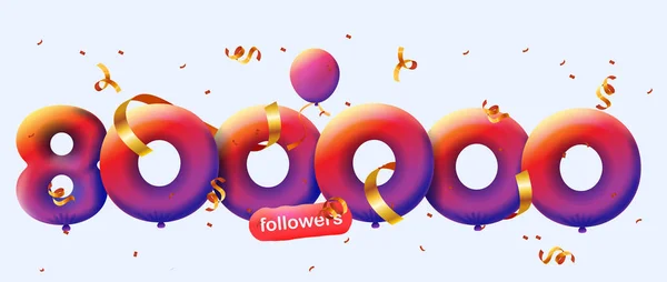 Banner Adepți 800K Mulțumesc Sub Formă Baloane Confetti Colorate Ilustrație — Fotografie, imagine de stoc