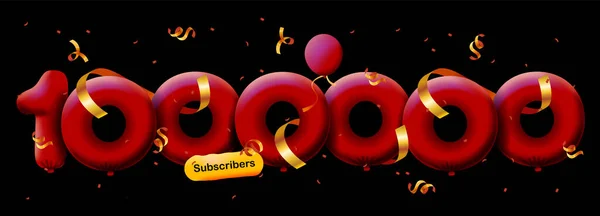 Banner 10M Předplatiteli Děkujeme Formě Balónů Barevných Konfet Vektorová Ilustrace — Stock fotografie