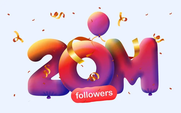 Banner Con 20M Seguidores Gracias Forma Globos Confeti Colorido Ilustración — Foto de Stock