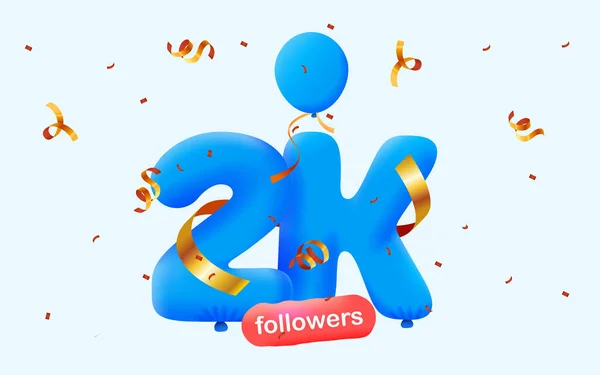 Banner Con Seguidores Gracias Forma Globos Confeti Colorido Ilustración Vectorial — Foto de Stock