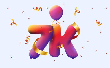7K takipçili pankart 3D balon ve renkli konfeti şeklinde teşekkür ediyor. Sosyal medya için vektör illüstrasyon 3D numaralar 7000 takipçi, blogcu aboneleri kutluyor kavramı