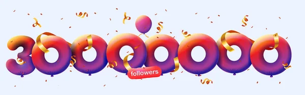 Banner Con 30M Seguidores Gracias Forma Globos Confeti Colorido Ilustración —  Fotos de Stock