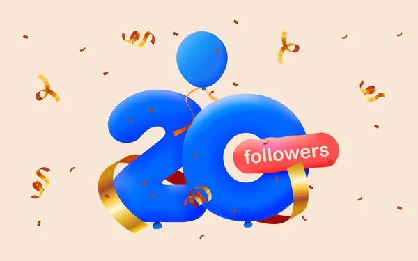 Banner Con Seguidores Gracias Forma Globos Confeti Colorido Ilustración Vectorial — Foto de Stock