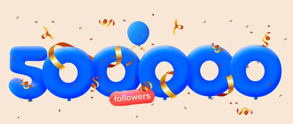 Banner Con 500K Seguidores Gracias Forma Globos Confeti Colorido Ilustración —  Fotos de Stock