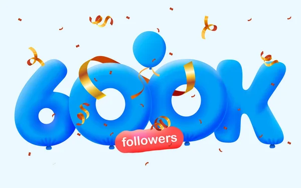 Banner Con 600K Seguidores Gracias Forma Globos Confeti Colorido Ilustración — Foto de Stock