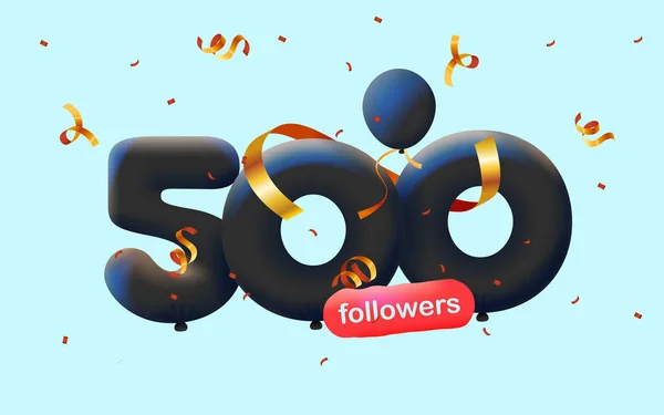 Baner 500 Zwolenników Dziękuję Postaci Balonów Kolorowe Konfetti Ilustracja Wektorowa — Zdjęcie stockowe