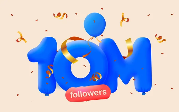 Banner 10M Followers Thank You Form Balloons Colorful Confetti Vector — Stock Photo, Image