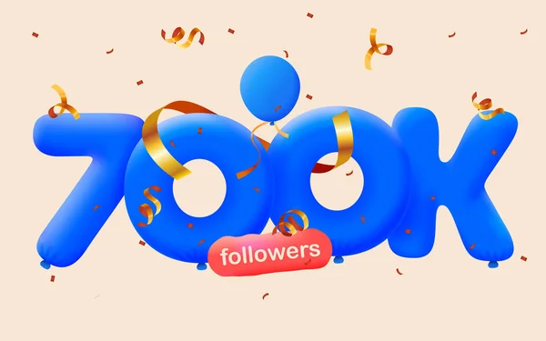 Banner Con 700K Seguidores Gracias Forma Globos Confeti Colorido Ilustración —  Fotos de Stock