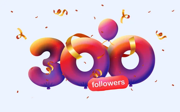 Bannière Avec 300 Followers Merci Sous Forme Ballons Confettis Colorés — Photo