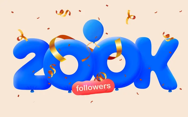 Banner Con 200K Seguidores Gracias Forma Globos Confeti Colorido Ilustración — Foto de Stock