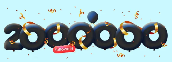 Banner Následovníky Vám Děkujeme Formě Balónů Barevných Konfet Vektorová Ilustrace — Stock fotografie
