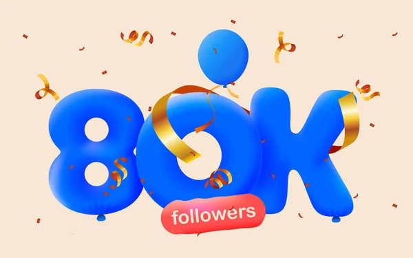 Banner Com 80K Seguidores Obrigado Forma Balões Confete Colorido Ilustração — Fotografia de Stock
