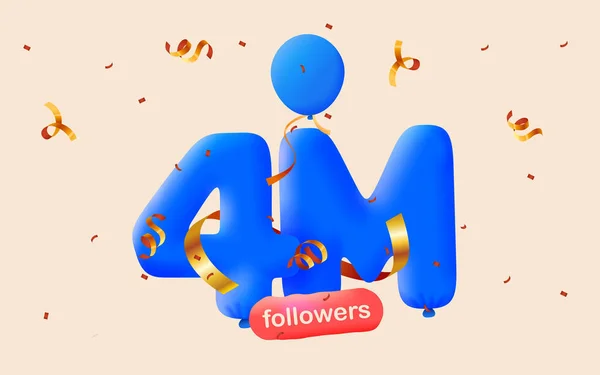 Banner Met Volgers Dank Vorm Van Ballonnen Kleurrijke Confetti Vector — Stockfoto