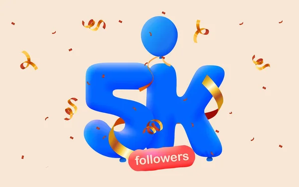 Banner Con Seguidores Gracias Forma Globos Confeti Colorido Ilustración Vectorial —  Fotos de Stock