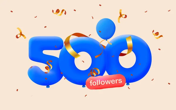 Banner Con 500 Seguidores Gracias Forma Globos Confeti Colorido Ilustración — Foto de Stock