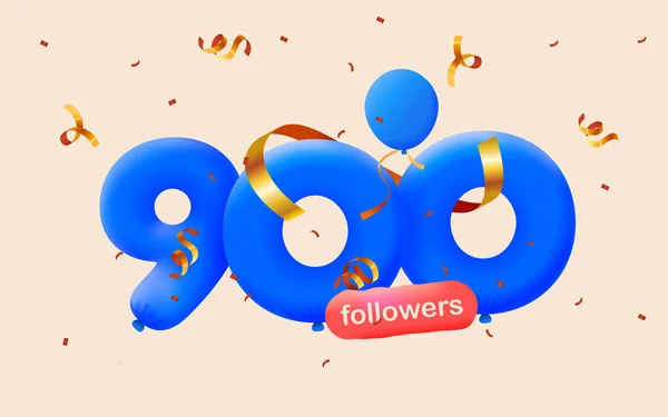 Banner Met 900 Volgers Dank Vorm Van Ballonnen Kleurrijke Confetti — Stockfoto
