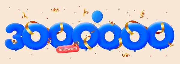 Banner Con Seguidores Gracias Forma Globos Confeti Colorido Ilustración Vectorial — Foto de Stock