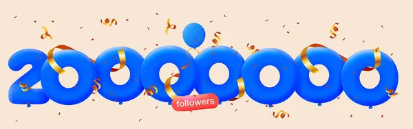 Banner Con 20M Seguidores Gracias Forma Globos Confeti Colorido Ilustración — Foto de Stock