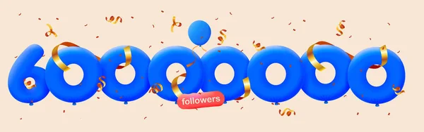 Banner 60M Followers Thank You Form Balloons Colorful Confetti Vector — Stock Photo, Image