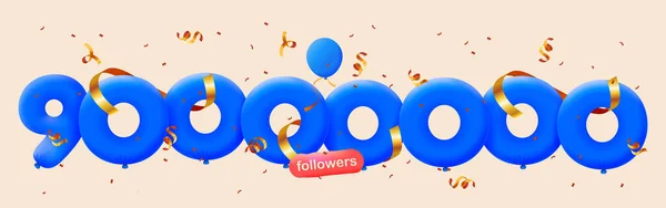 Banner Con 90M Seguidores Gracias Forma Globos Confeti Colorido Ilustración —  Fotos de Stock