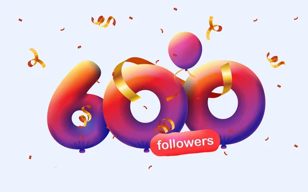 Bannière Avec 600 Followers Merci Sous Forme Ballons Confettis Colorés — Photo