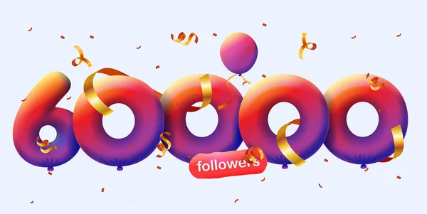 Banner Con 60K Seguidores Gracias Forma Globos Confeti Colorido Ilustración — Foto de Stock