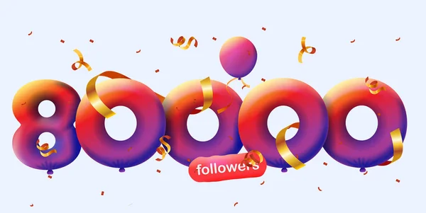 Bannière Avec 80K Followers Merci Sous Forme Ballons Confettis Colorés — Photo